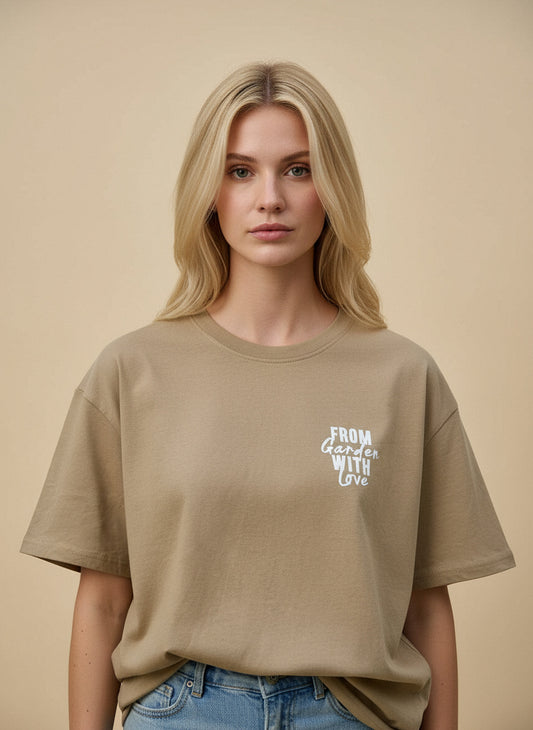 WTMG T-Shirt - "From Garden With Love" - Oversized - Beige